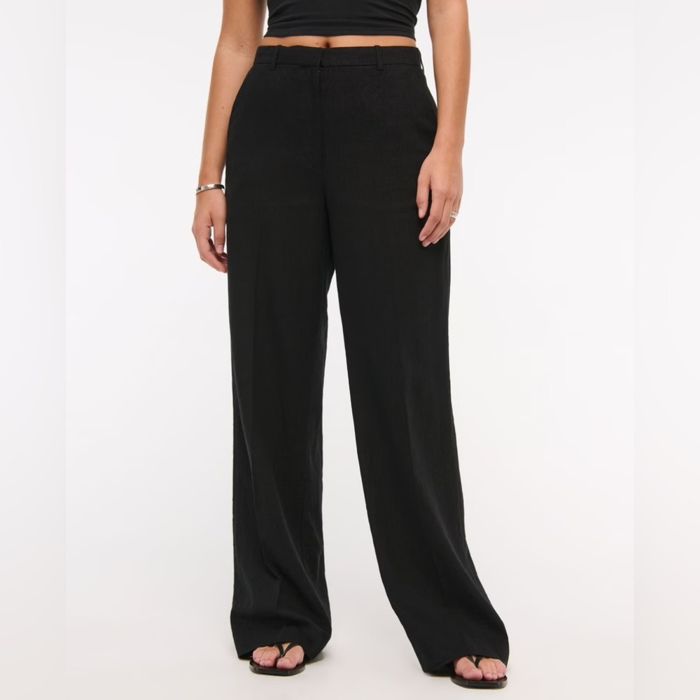 Abercrombie Linen Blend Wide-Leg Pants black